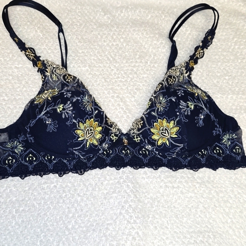 LISE CHARMEL WIRED LINED LACE OVERLAY EMBROIDERED BRA